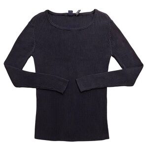 Vintage 90s Y2K GAP Ribbed Fitted Cotton Scoop Neck Sweater Navy L